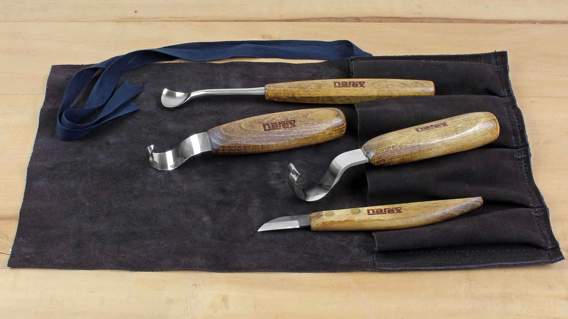 4 Pcs set spoon carving chisels profi in leather tool roll NAREX 4 Pcs set spoon carving chisels profi in leather tool roll NAREX