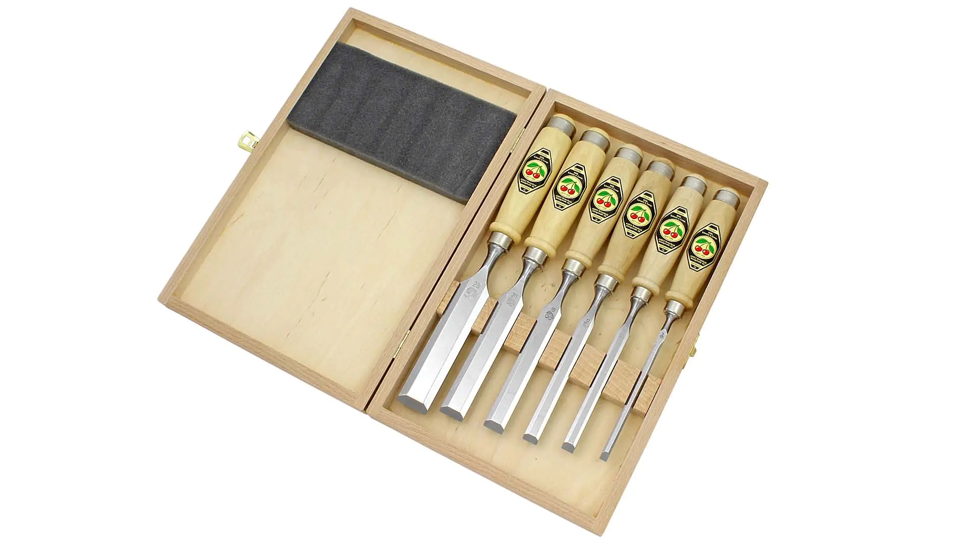 Set di 6 scalpelli con manico in lengo in scatola di legno DUE CILIEGIE