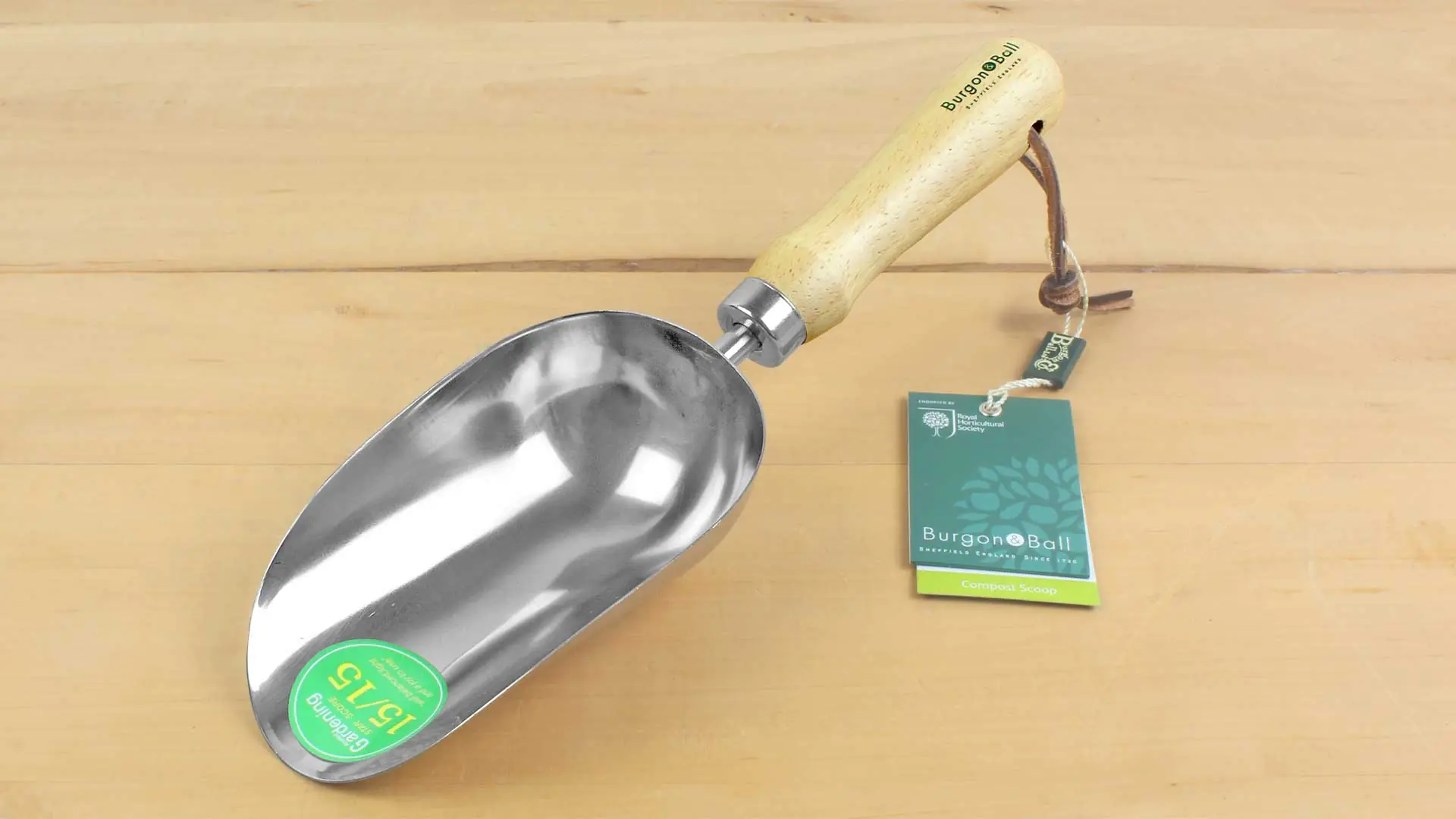 Pala per compost acciaio inox con manico di legno lunghezza totale 300 mm BURGON & BALL