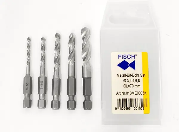 Set di punte per metallo 3-4-5-6-8 mm con codolo esagonale 6.35 mm FISCH