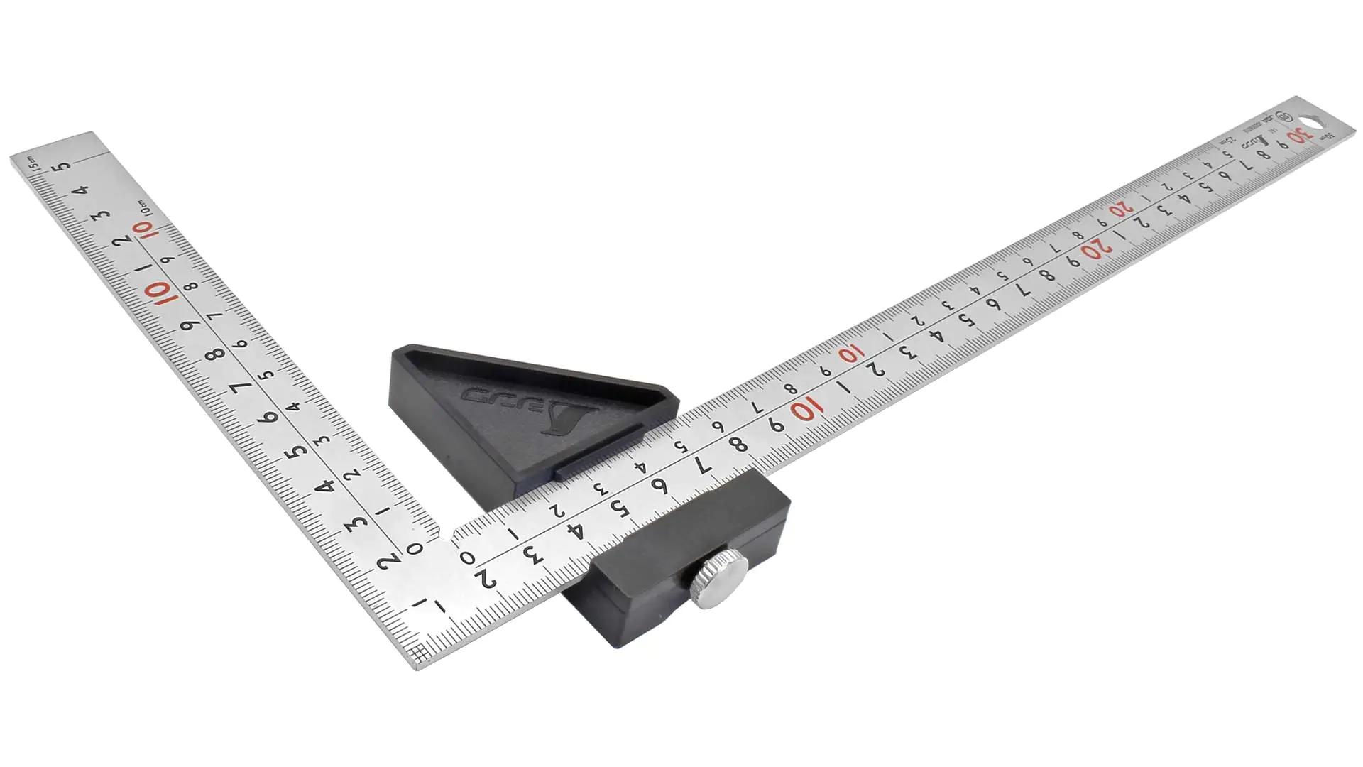 Squadra da carpentiere giapponese rigida, superficie placcata al cromo, 30 cm, cross section 20 x 2 mm, con Stopper SHINWA Squadra da carpentiere giapponese rigida, superficie placcata al cromo, 30 cm, cross section 20 x 2 mm, con Stopper SHINWA